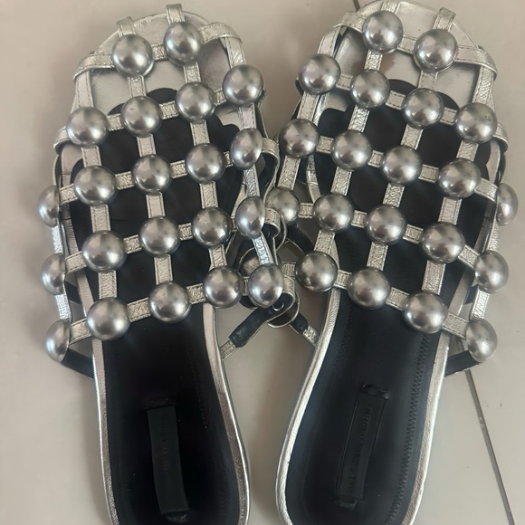 Alexander Wang Shoes - Alexander Wang Silver Studded Amelia Mule